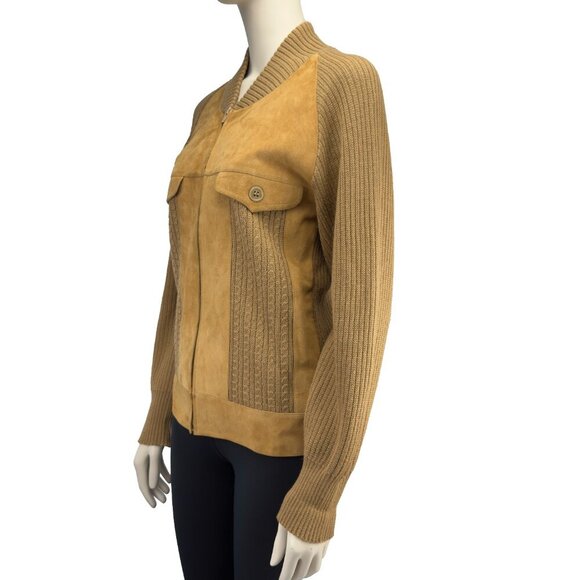 BALLY Heritage Suede Tan Knitted Lazy Luxury Western Boho Jacket Zip-up M - Picture 3 of 9